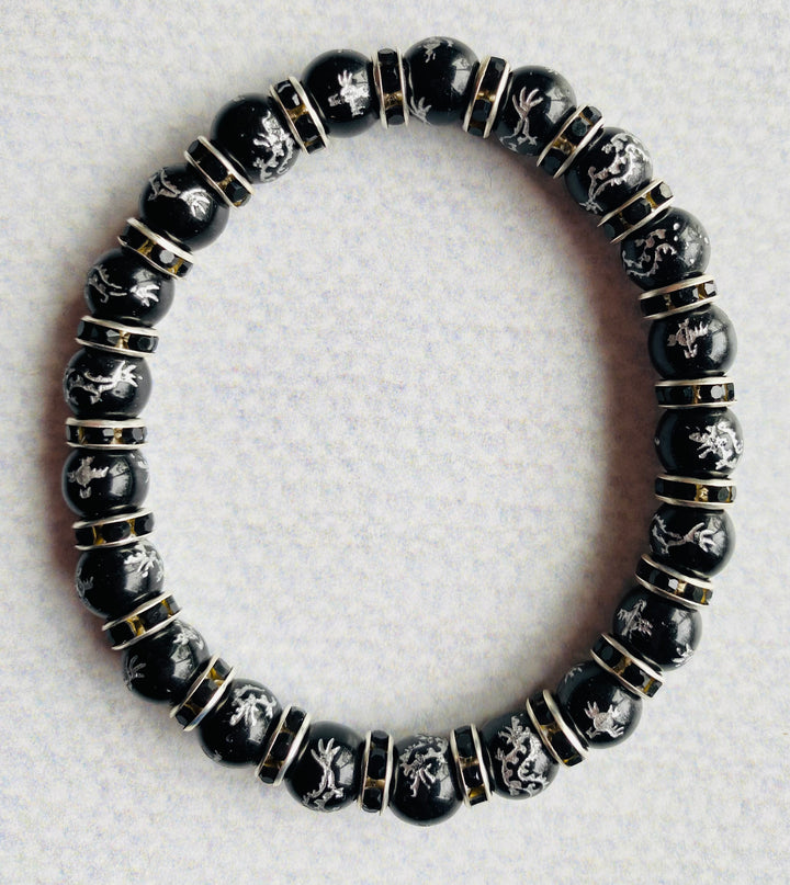Black Agate w/Silver Dragons Bracelet