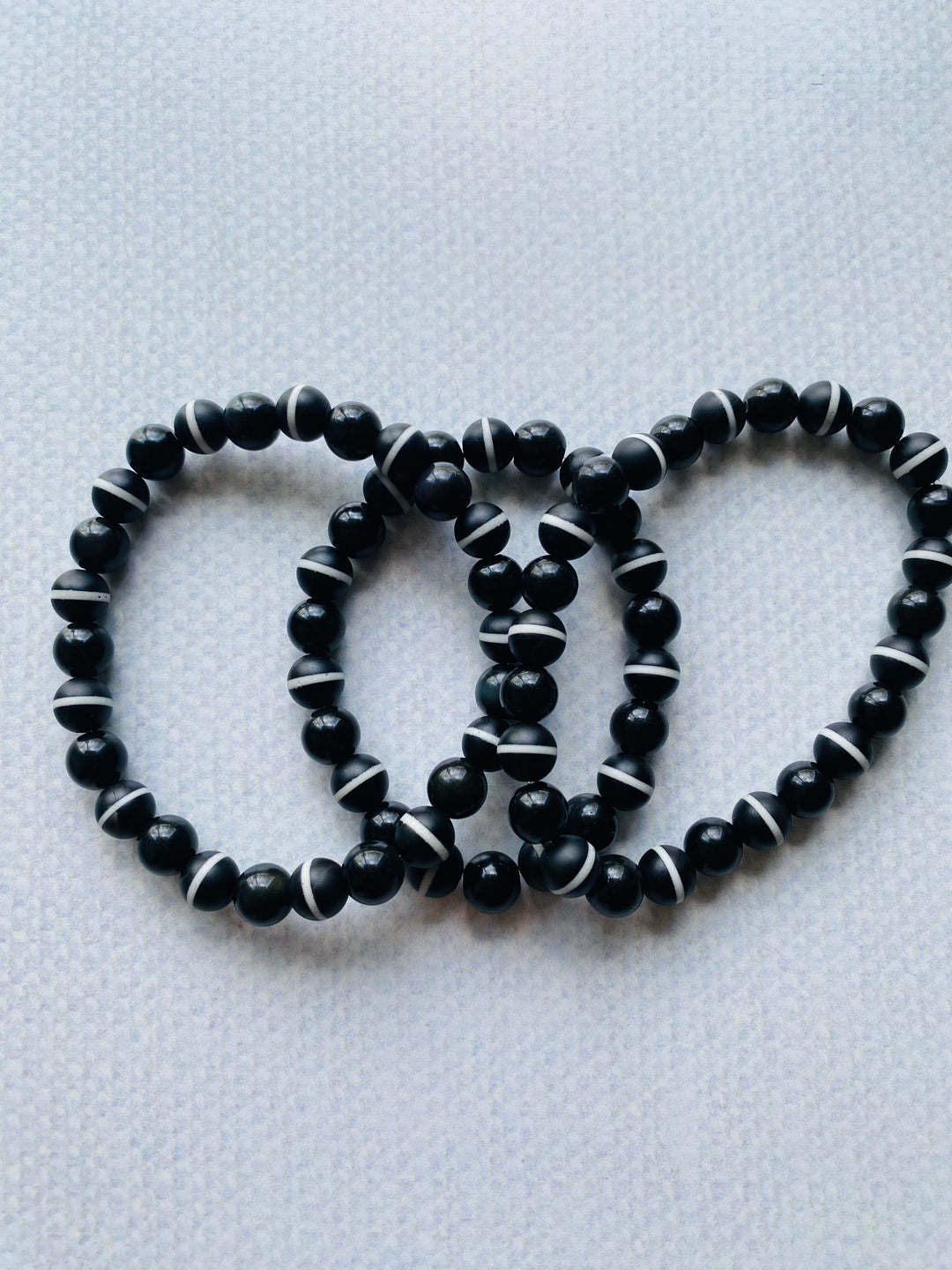 Striped Dzi Agate & Black Obsidian Bracelet