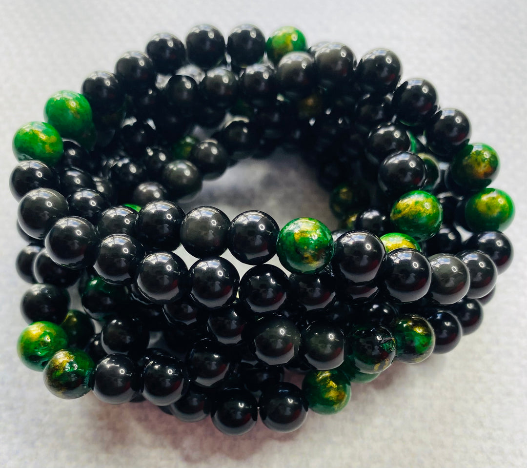 Black Obsidian and Jade Bracelet
